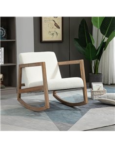 HOMCOM Rocking Chair, Upholstered Sofa Armchair with Cushion and Wood Base for Living Room and Bedroom, Cream White 2