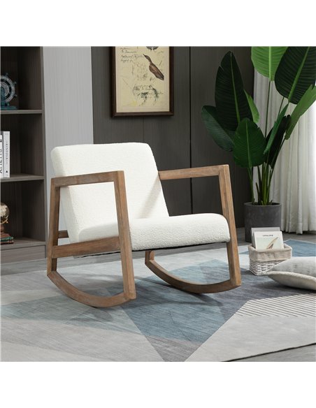 HOMCOM Rocking Chair, Upholstered Sofa Armchair with Cushion and Wood Base for Living Room and Bedroom, Cream White - pic 160906 | FastDaddyshop