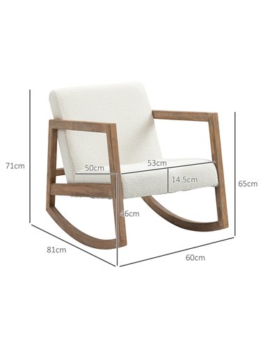 HOMCOM Rocking Chair, Upholstered Sofa Armchair with Cushion and Wood Base for Living Room and Bedroom, Cream White