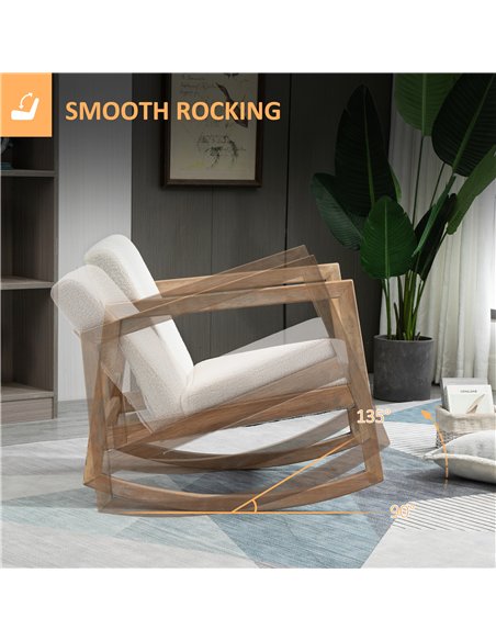 HOMCOM Rocking Chair, Upholstered Sofa Armchair with Cushion and Wood Base for Living Room and Bedroom, Cream White - pic 160908 | FastDaddyshop