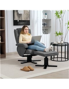 HOMCOM Rocker Swivel Recliner Chair with Footstool - Charcoal Grey Velvet 2
