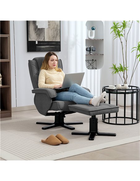 HOMCOM Rocker Swivel Recliner Chair with Footstool - Charcoal Grey Velvet - pic 160915 | FastDaddyshop