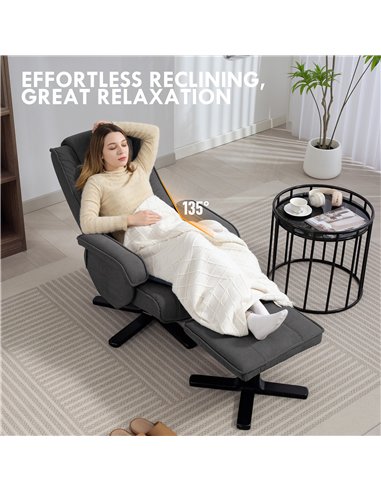 HOMCOM Rocker Swivel Recliner Chair with Footstool - Charcoal Grey Velvet