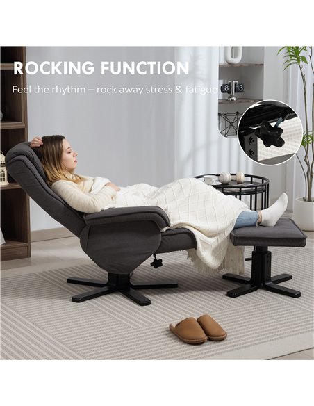 HOMCOM Rocker Swivel Recliner Chair with Footstool - Charcoal Grey Velvet - pic 160918 | FastDaddyshop