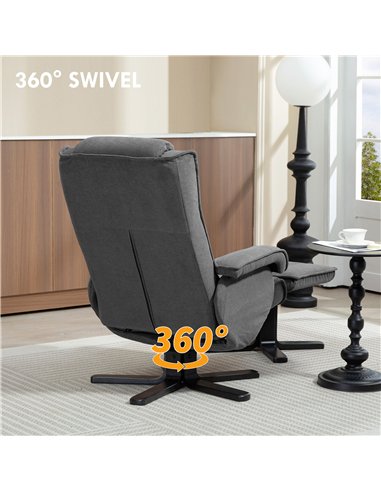 HOMCOM Rocker Swivel Recliner Chair with Footstool - Charcoal Grey Velvet