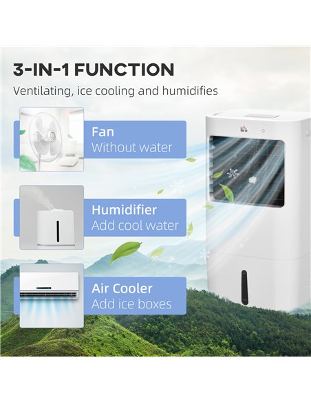HOMCOM Air Cooler, Mobile Cooling Fan Humidifier Air Conditioner with 15L Water Tank, Oscillation, Remote, Timer, 32x37x74cm - pic 16092 | FastDaddyshop