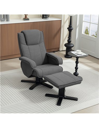 HOMCOM Rocker Swivel Recliner Chair with Footstool - Charcoal Grey Velvet