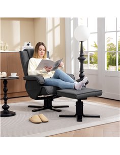 HOMCOM Rocker Swivel Recliner Chair with Footstool - Charcoal Grey Linen 2