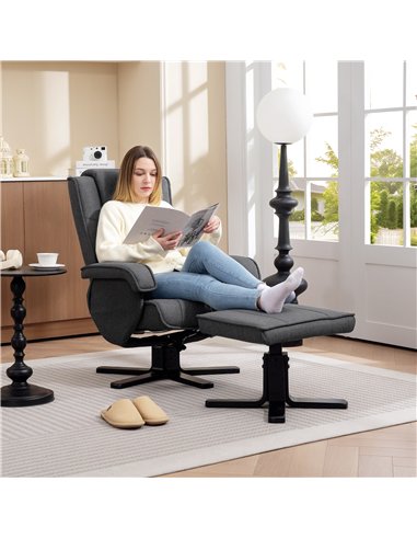 HOMCOM Rocker Swivel Recliner Chair with Footstool - Charcoal Grey Linen