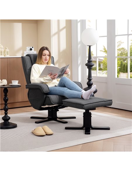 HOMCOM Rocker Swivel Recliner Chair with Footstool - Charcoal Grey Linen - pic 160924 | FastDaddyshop
