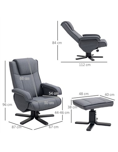 HOMCOM Rocker Swivel Recliner Chair with Footstool - Charcoal Grey Linen