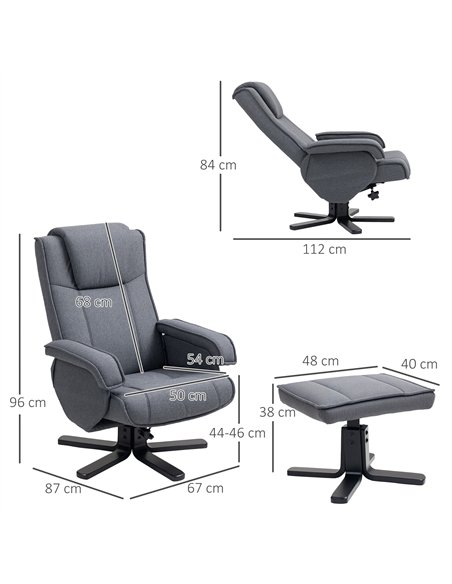 HOMCOM Rocker Swivel Recliner Chair with Footstool - Charcoal Grey Linen - pic 160925 | FastDaddyshop