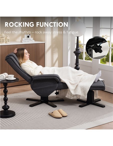 HOMCOM Rocker Swivel Recliner Chair with Footstool - Charcoal Grey Linen - pic 160927 | FastDaddyshop