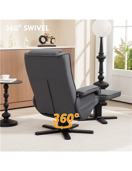 HOMCOM Rocker Swivel Recliner Chair with Footstool - Charcoal Grey Linen - pic 160928 | FastDaddyshop