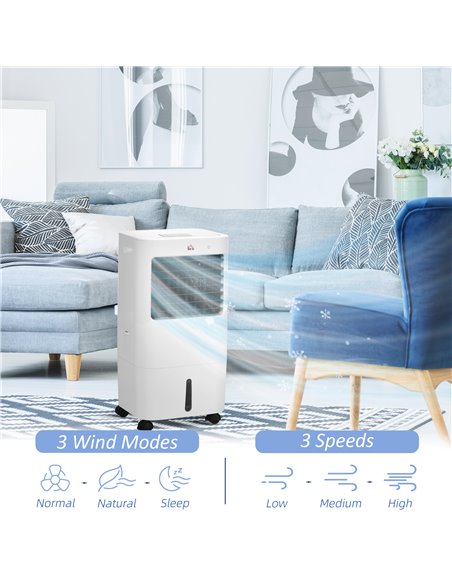HOMCOM Air Cooler, Mobile Cooling Fan Humidifier Air Conditioner with 15L Water Tank, Oscillation, Remote, Timer, 32x37x74cm - pic 16093 | FastDaddyshop