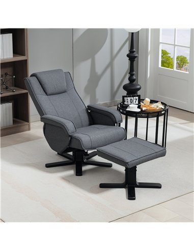 HOMCOM Rocker Swivel Recliner Chair with Footstool - Charcoal Grey Linen