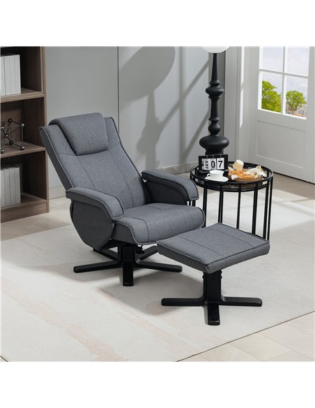 HOMCOM Rocker Swivel Recliner Chair with Footstool - Charcoal Grey Linen - pic 160930 | FastDaddyshop