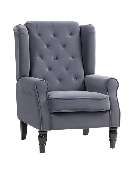 HOMCOM Wingback Accent Chair, Retro Upholstered Button Tufted Occasional Chair for Living Room and Bedroom, Charcoal Grey - pic 160932 | FastDaddyshop