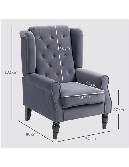 HOMCOM Wingback Accent Chair, Retro Upholstered Button Tufted Occasional Chair for Living Room and Bedroom, Charcoal Grey - pic 160934 | FastDaddyshop
