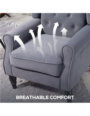 HOMCOM Wingback Accent Chair, Retro Upholstered Button Tufted Occasional Chair for Living Room and Bedroom, Charcoal Grey