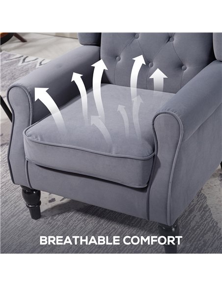 HOMCOM Wingback Accent Chair, Retro Upholstered Button Tufted Occasional Chair for Living Room and Bedroom, Charcoal Grey - pic 160937 | FastDaddyshop
