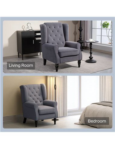 HOMCOM Wingback Accent Chair, Retro Upholstered Button Tufted Occasional Chair for Living Room and Bedroom, Charcoal Grey