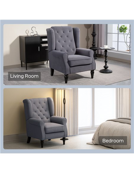 HOMCOM Wingback Accent Chair, Retro Upholstered Button Tufted Occasional Chair for Living Room and Bedroom, Charcoal Grey - pic 160939 | FastDaddyshop