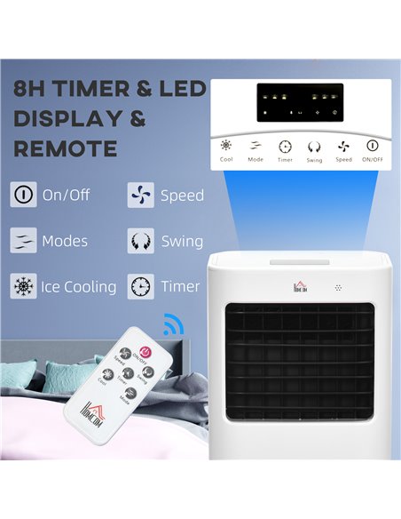 HOMCOM Air Cooler, Mobile Cooling Fan Humidifier Air Conditioner with 15L Water Tank, Oscillation, Remote, Timer, 32x37x74cm - pic 16094 | FastDaddyshop