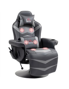 HOMCOM Massage Recliner Chair with Remote, PU Leather Recliner Armchair with Cup Holders and Side Pockets, Racing Style Reclinin