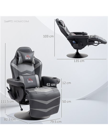 HOMCOM Massage Recliner Chair with Remote, PU Leather Recliner Armchair with Cup Holders and Side Pockets, Racing Style Reclinin - pic 160943 | FastDaddyshop