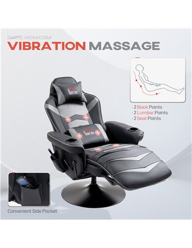 HOMCOM Massage Recliner Chair with Remote, PU Leather Recliner Armchair with Cup Holders and Side Pockets, Racing Style Reclinin
