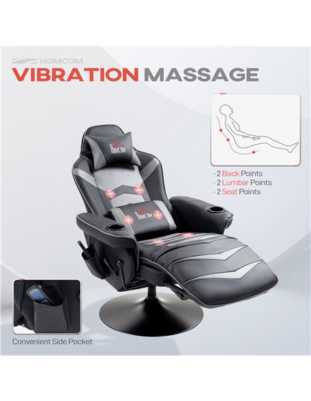 HOMCOM Massage Recliner Chair with Remote, PU Leather Recliner Armchair with Cup Holders and Side Pockets, Racing Style Reclinin - pic 160944 | FastDaddyshop
