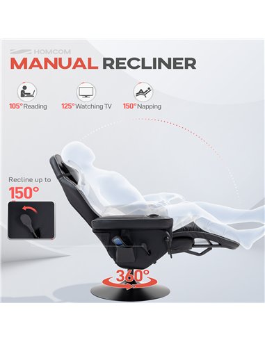 HOMCOM Massage Recliner Chair with Remote, PU Leather Recliner Armchair with Cup Holders and Side Pockets, Racing Style Reclinin
