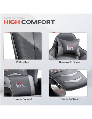 HOMCOM Massage Recliner Chair with Remote, PU Leather Recliner Armchair with Cup Holders and Side Pockets, Racing Style Reclinin