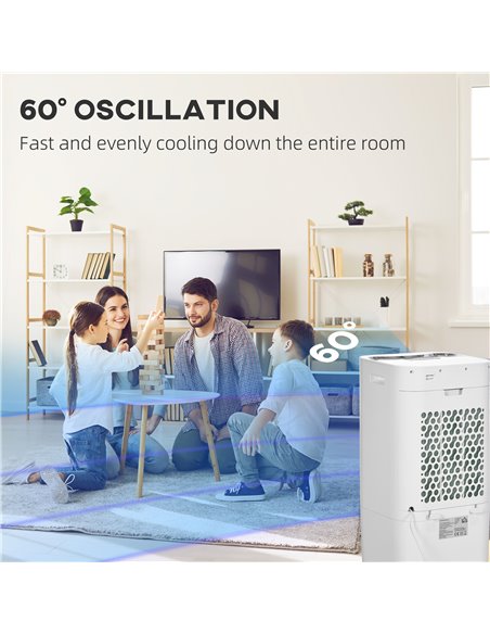 HOMCOM Air Cooler, Mobile Cooling Fan Humidifier Air Conditioner with 15L Water Tank, Oscillation, Remote, Timer, 32x37x74cm - pic 16095 | FastDaddyshop