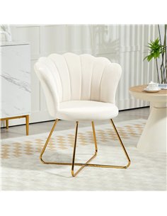 HOMCOM Velvet-Feel Lotus Petal Accent Chair - Cream 2