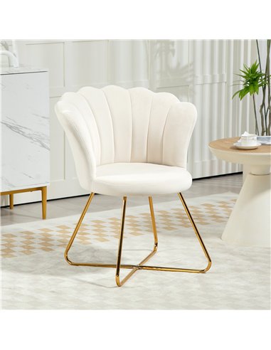 HOMCOM Velvet-Feel Lotus Petal Accent Chair - Cream