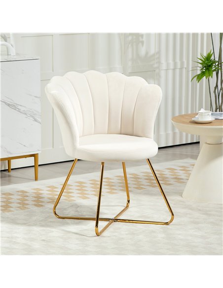 HOMCOM Velvet-Feel Lotus Petal Accent Chair - Cream - pic 160951 | FastDaddyshop