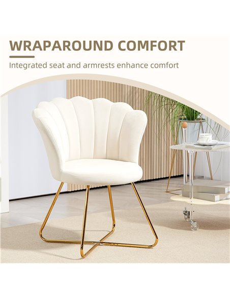 HOMCOM Velvet-Feel Lotus Petal Accent Chair - Cream - pic 160953 | FastDaddyshop