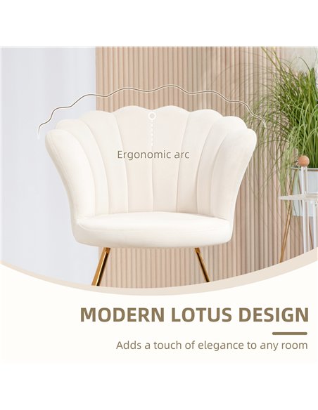 HOMCOM Velvet-Feel Lotus Petal Accent Chair - Cream - pic 160955 | FastDaddyshop