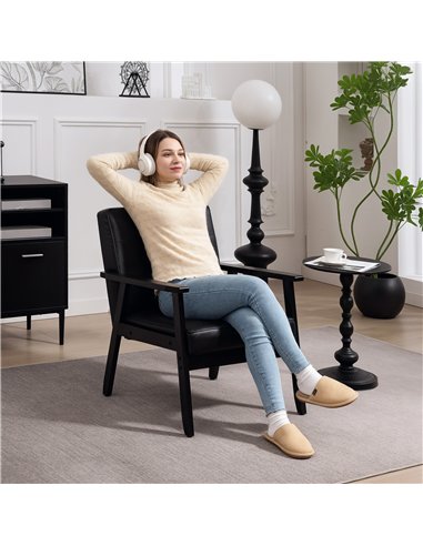 HOMCOM Retro-Style Accent Chair, with Faux Leather Seat - Black