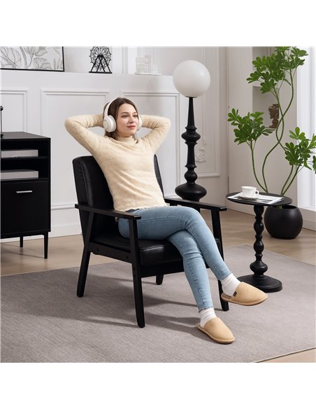 HOMCOM Retro-Style Accent Chair, with Faux Leather Seat - Black - pic 160960 | FastDaddyshop
