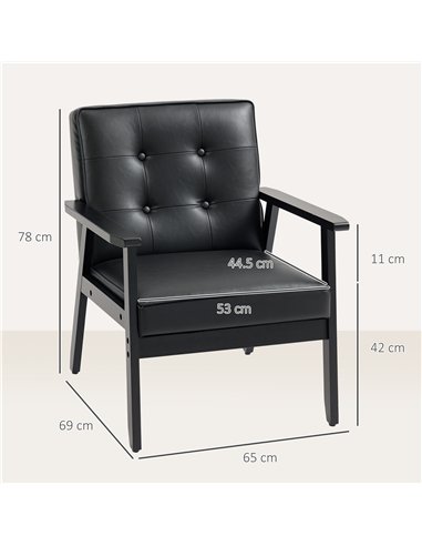HOMCOM Retro-Style Accent Chair, with Faux Leather Seat - Black