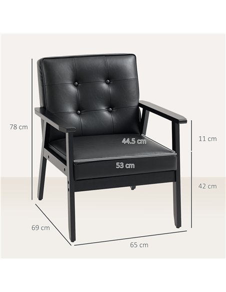 HOMCOM Retro-Style Accent Chair, with Faux Leather Seat - Black - pic 160961 | FastDaddyshop