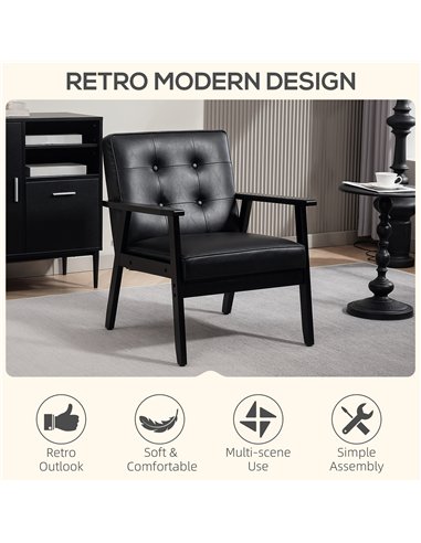HOMCOM Retro-Style Accent Chair, with Faux Leather Seat - Black