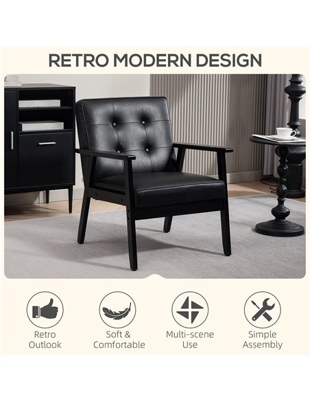 HOMCOM Retro-Style Accent Chair, with Faux Leather Seat - Black - pic 160962 | FastDaddyshop