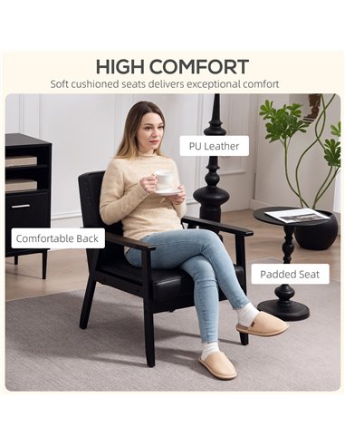 HOMCOM Retro-Style Accent Chair, with Faux Leather Seat - Black