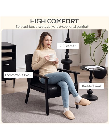 HOMCOM Retro-Style Accent Chair, with Faux Leather Seat - Black - pic 160963 | FastDaddyshop