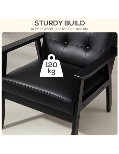 HOMCOM Retro-Style Accent Chair, with Faux Leather Seat - Black