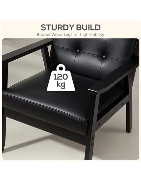 HOMCOM Retro-Style Accent Chair, with Faux Leather Seat - Black - pic 160964 | FastDaddyshop